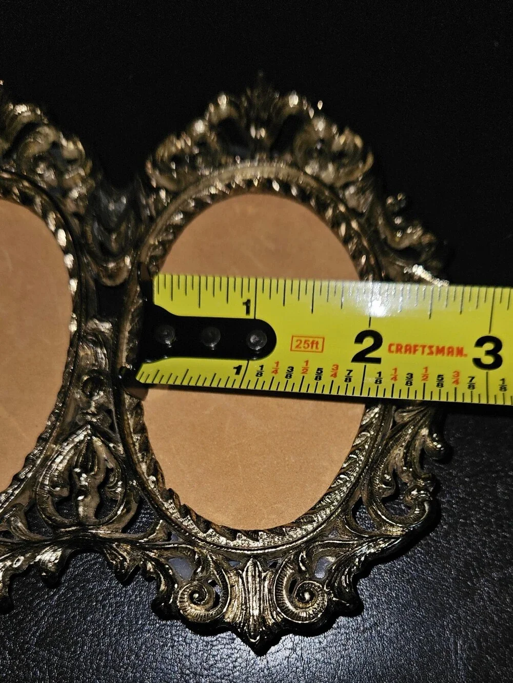 Vintage Victorian Ornate Brass Standing Double Oval Two 2 Picture Metal Frame